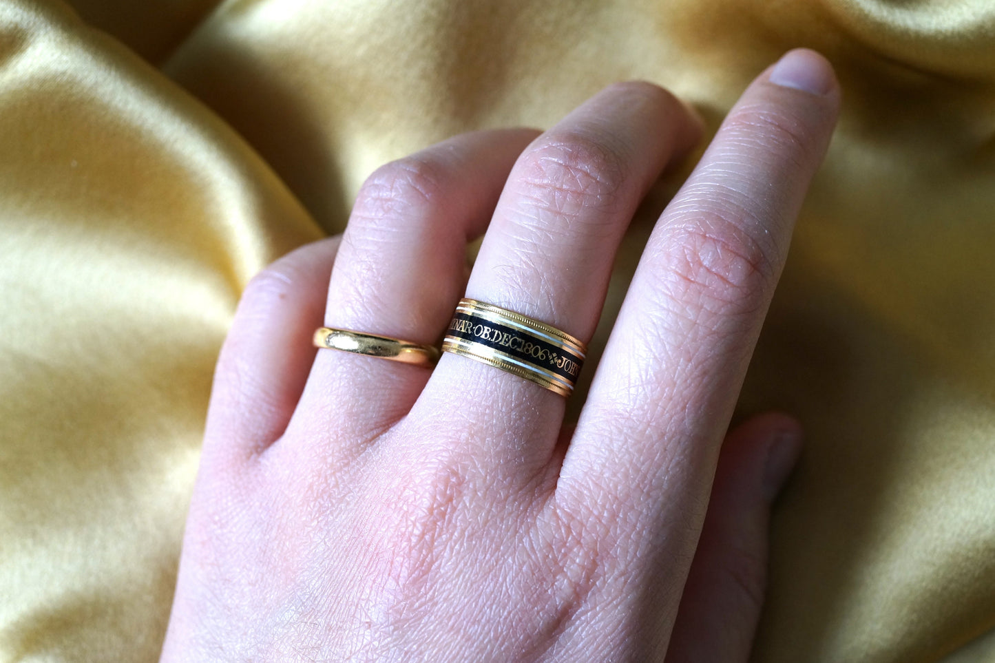 Georgian Mourning Enamel Ring Black and White