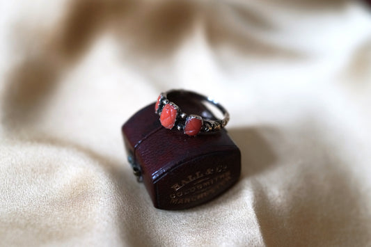 Georgian Carved Coral Pineapple Three-stone Ring