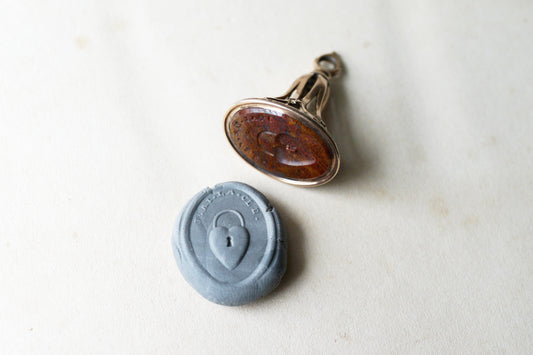 Georgian Heart Padlock Jasper Wax Seal — "I have the key"