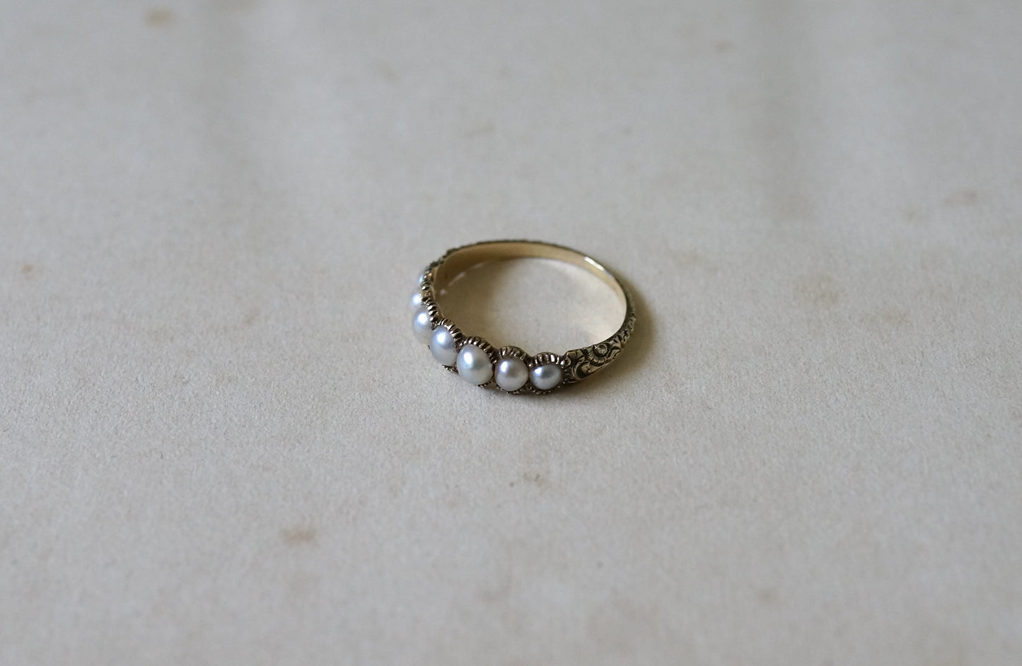 Georgian Pearl Half Hoop Ring with Chased Details
