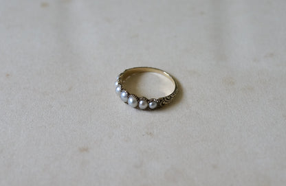 Georgian Pearl Half Hoop Ring with Chased Details