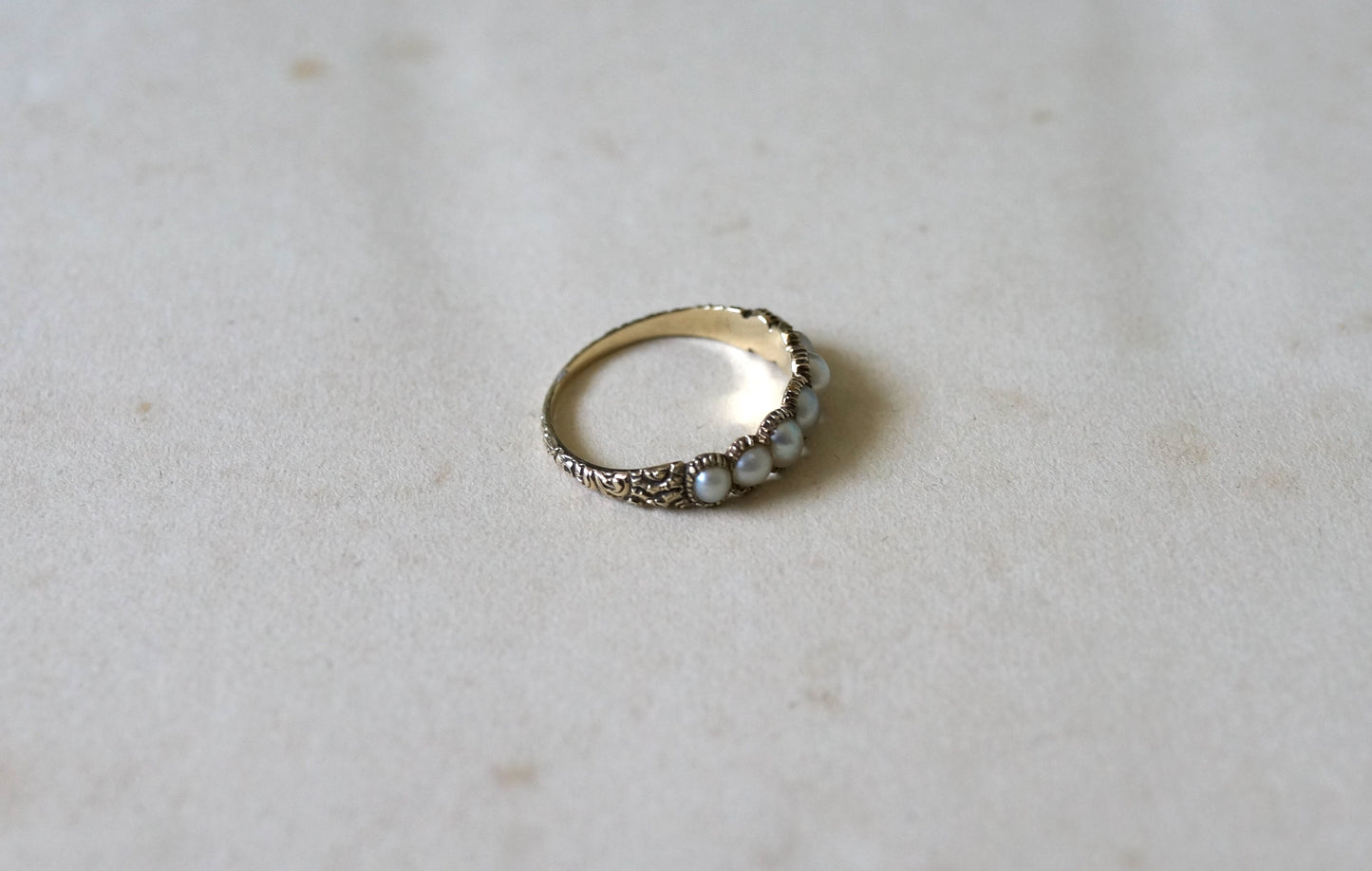 Georgian Pearl Half Hoop Ring with Chased Details