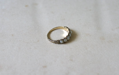 Georgian Pearl Half Hoop Ring with Chased Details