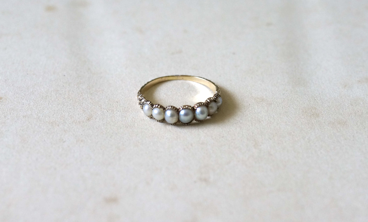 Georgian Pearl Half Hoop Ring with Chased Details