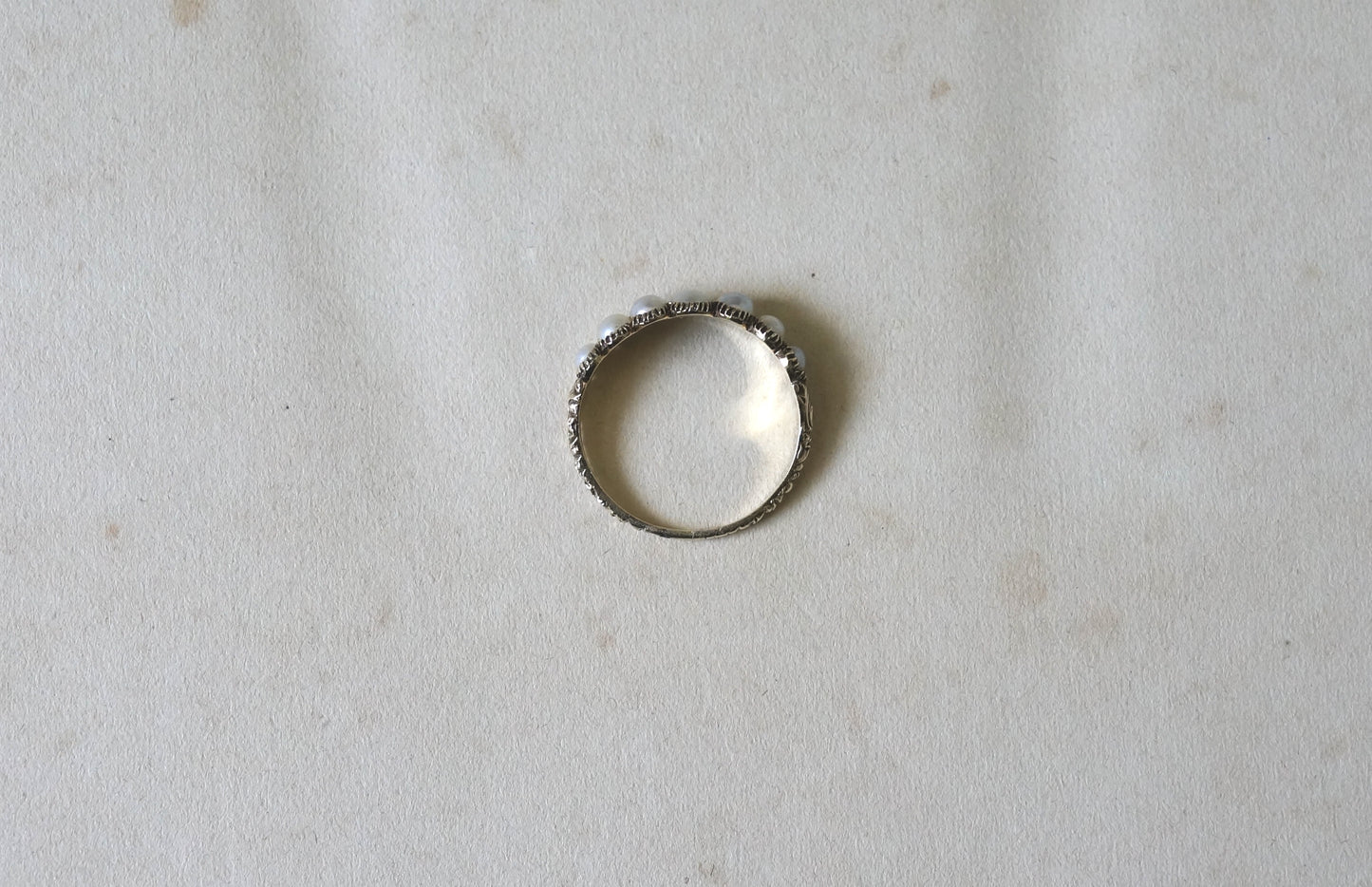 Georgian Pearl Half Hoop Ring with Chased Details