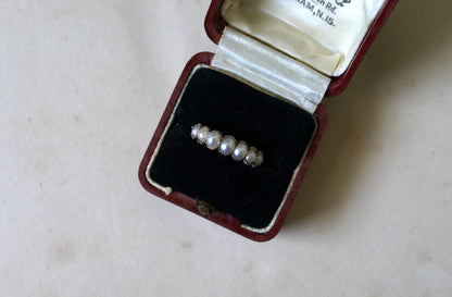 Georgian Pearl Half Hoop Ring with Chased Details