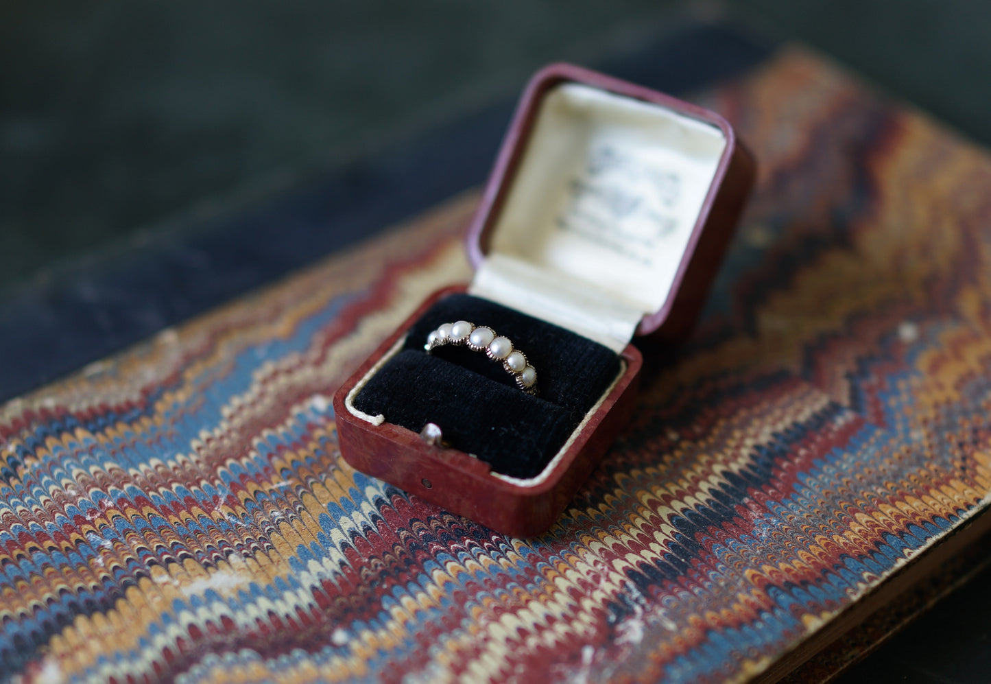 Georgian Pearl Half Hoop Ring with Chased Details