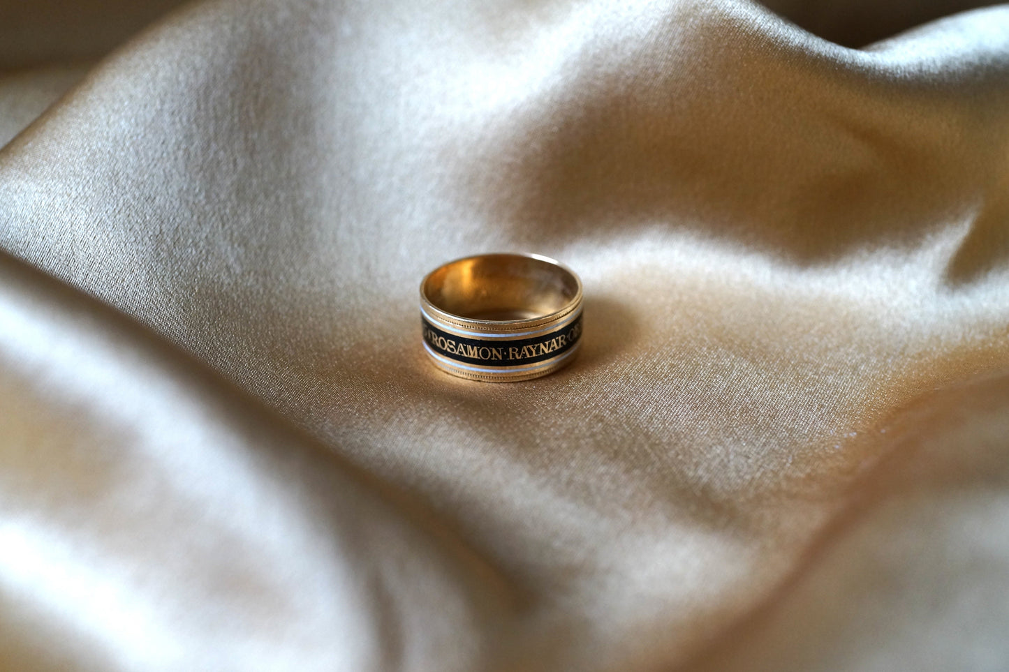 Georgian Mourning Enamel Ring Black and White