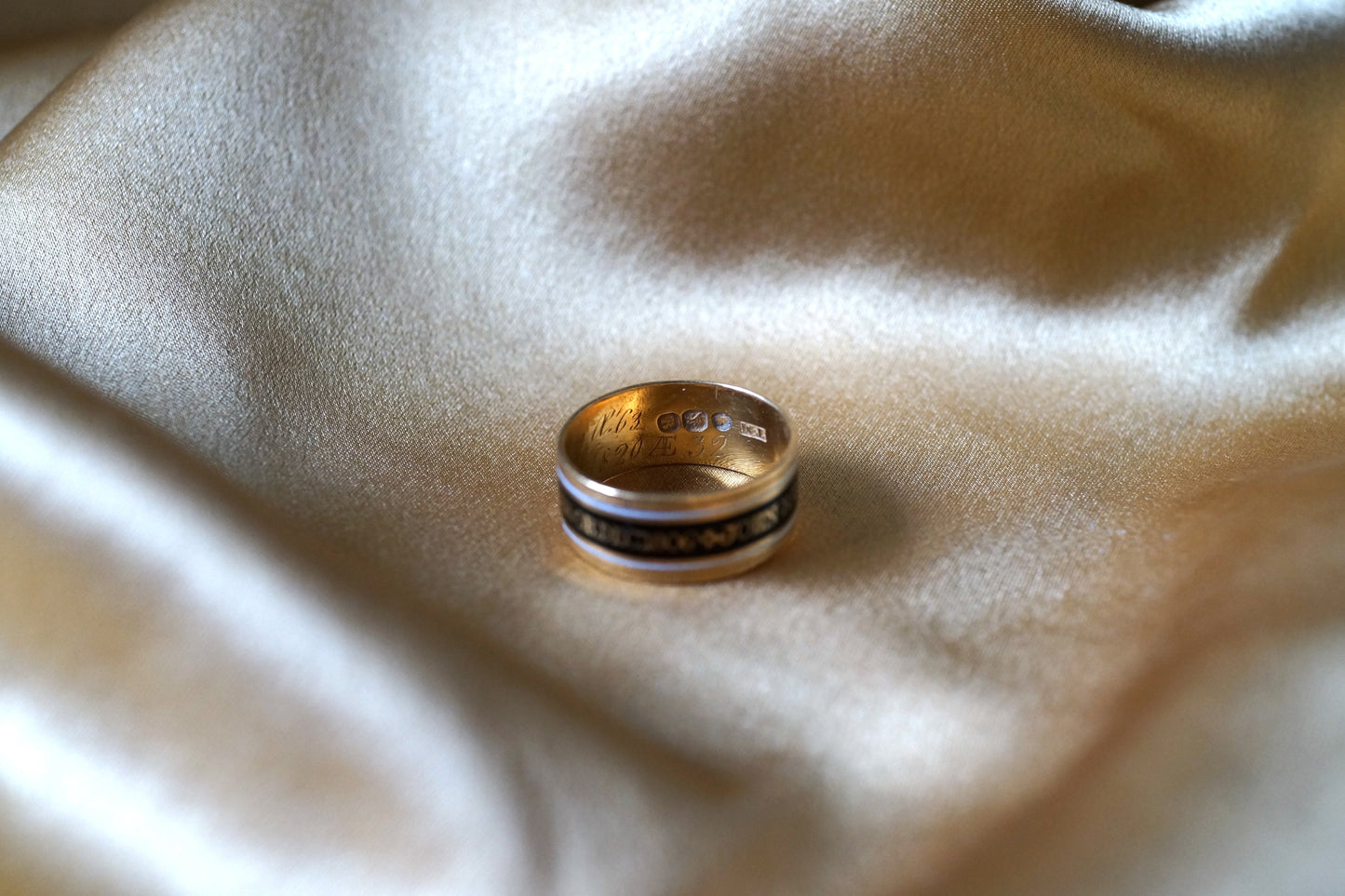 Georgian Mourning Enamel Ring Black and White