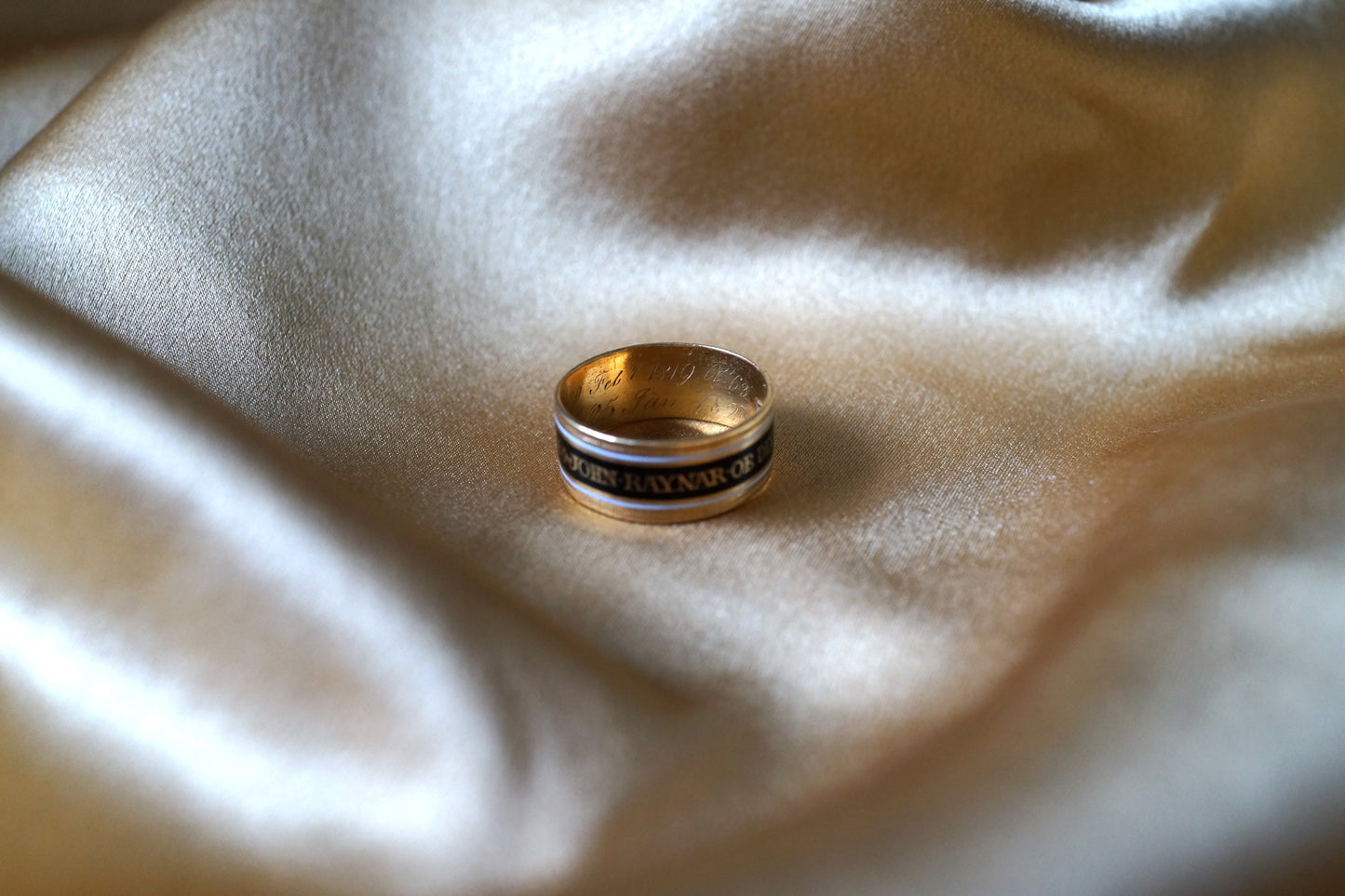 Georgian Mourning Enamel Ring Black and White