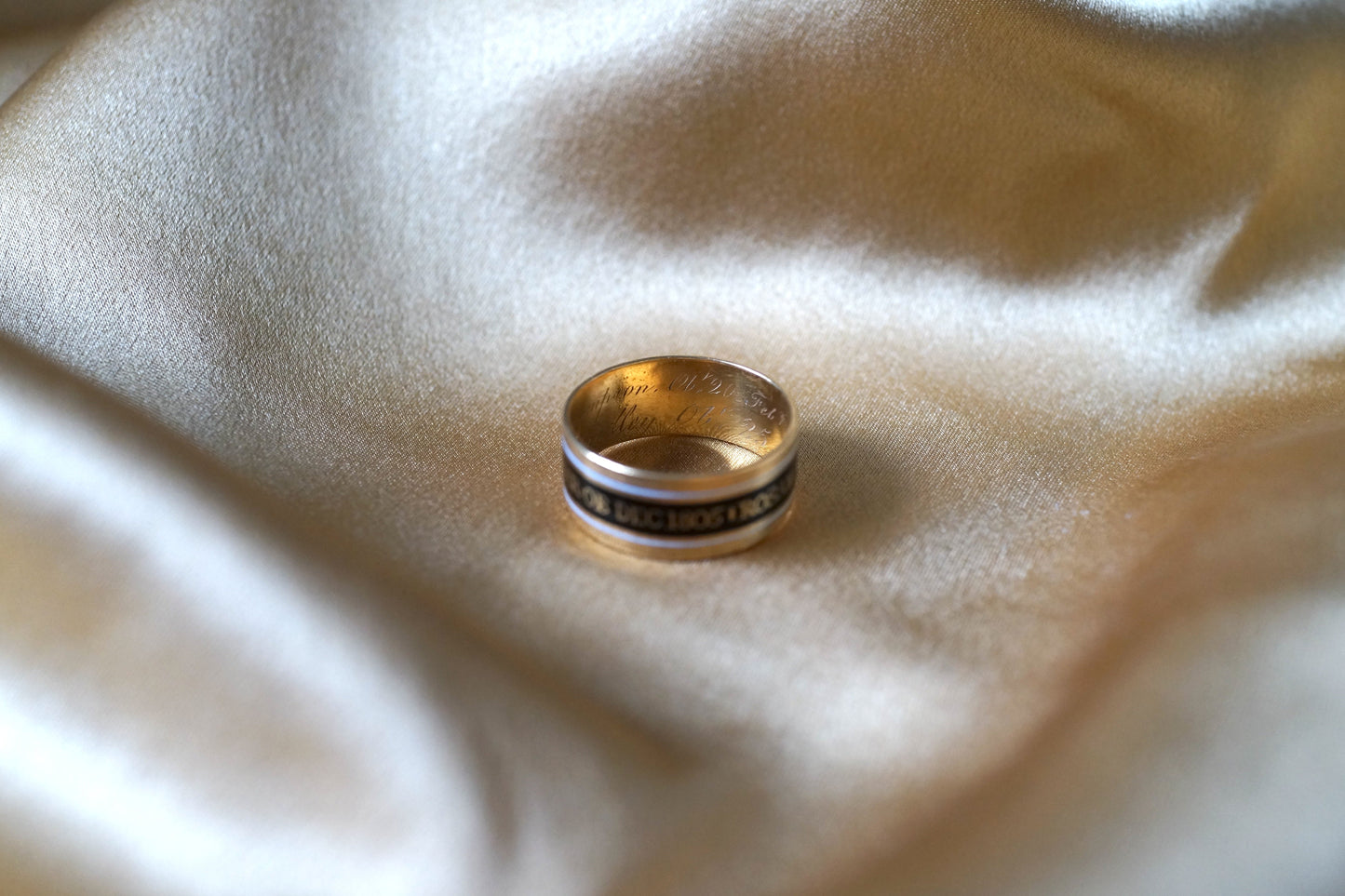 Georgian Mourning Enamel Ring Black and White