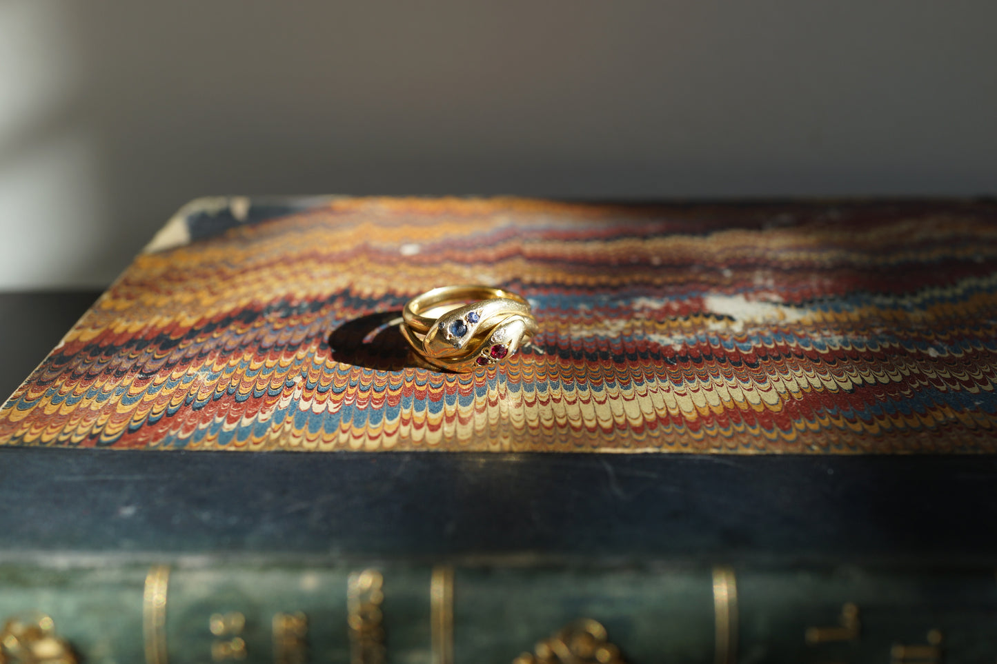 Victorian Double Snake Ring with Ruby and Sapphire