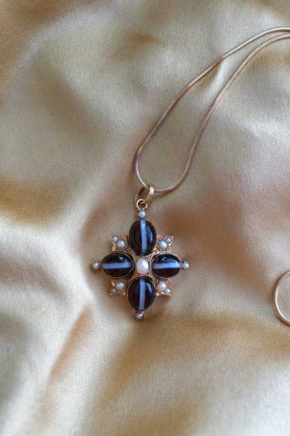 Victorian Banded Agate Maltese Cross Necklace