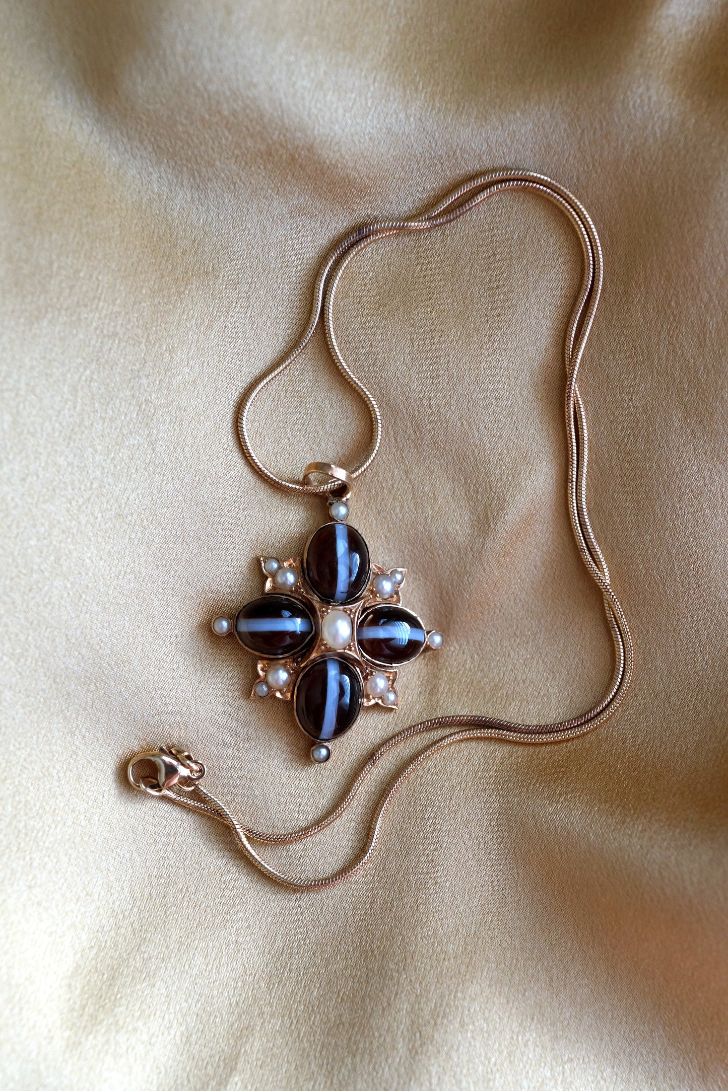 Victorian Banded Agate Maltese Cross Necklace