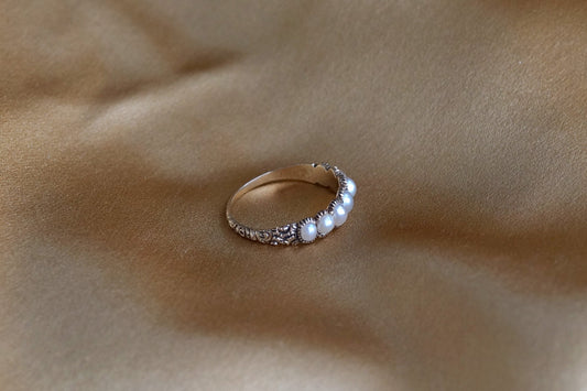 Georgian Pearl Half Hoop Ring with Chased Details