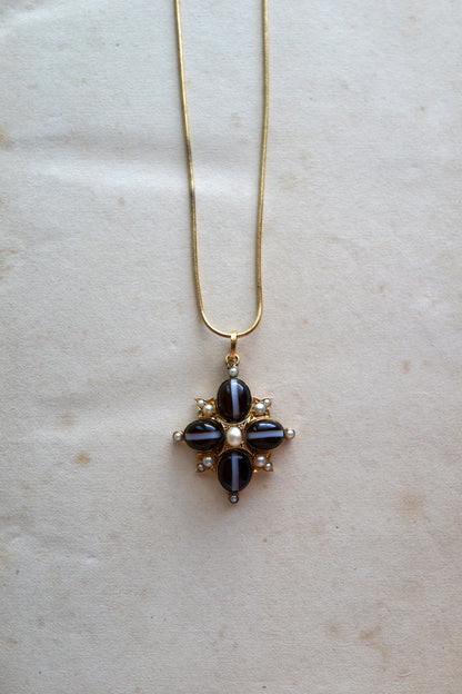 Victorian Banded Agate Maltese Cross Necklace