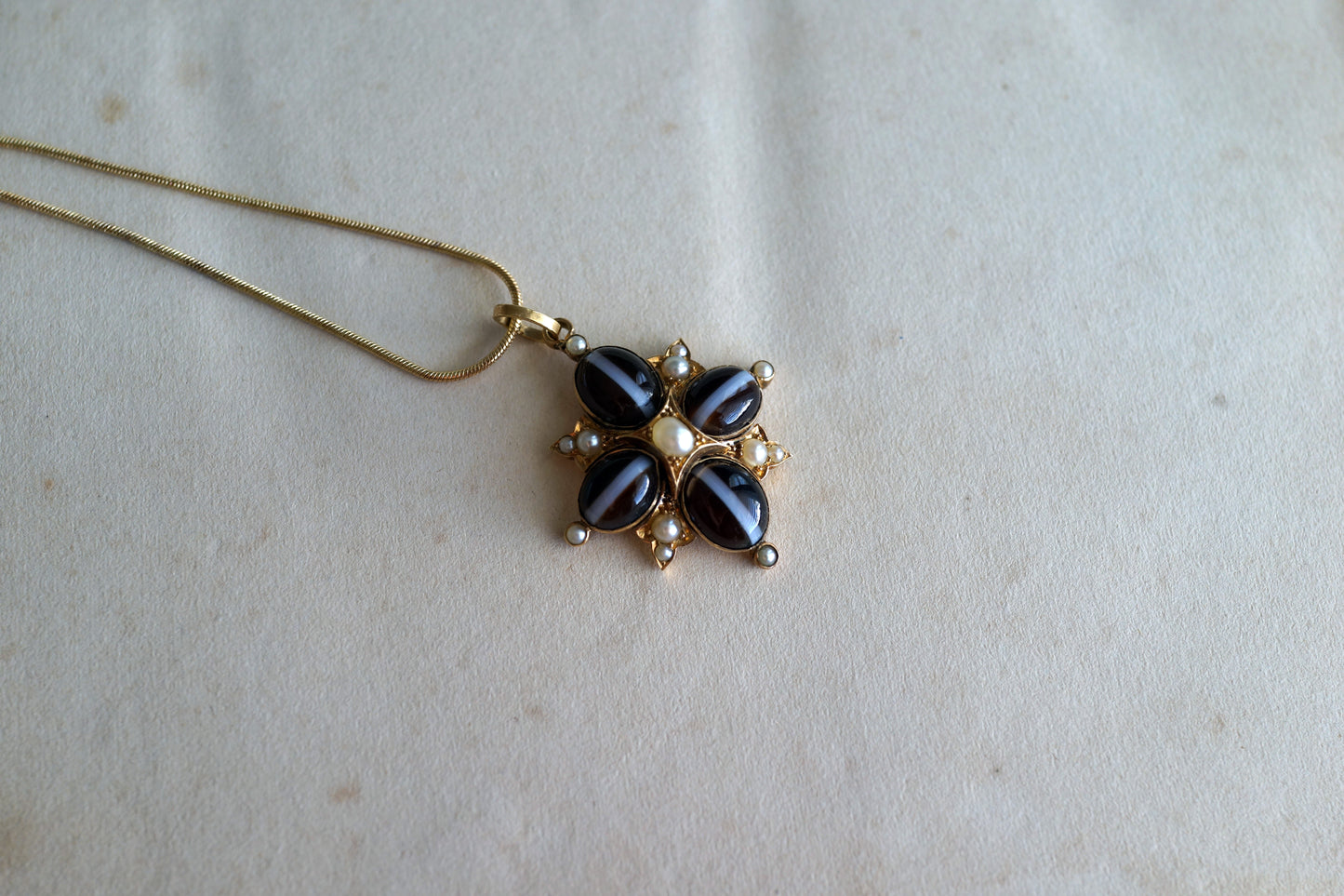 Victorian Banded Agate Maltese Cross Necklace