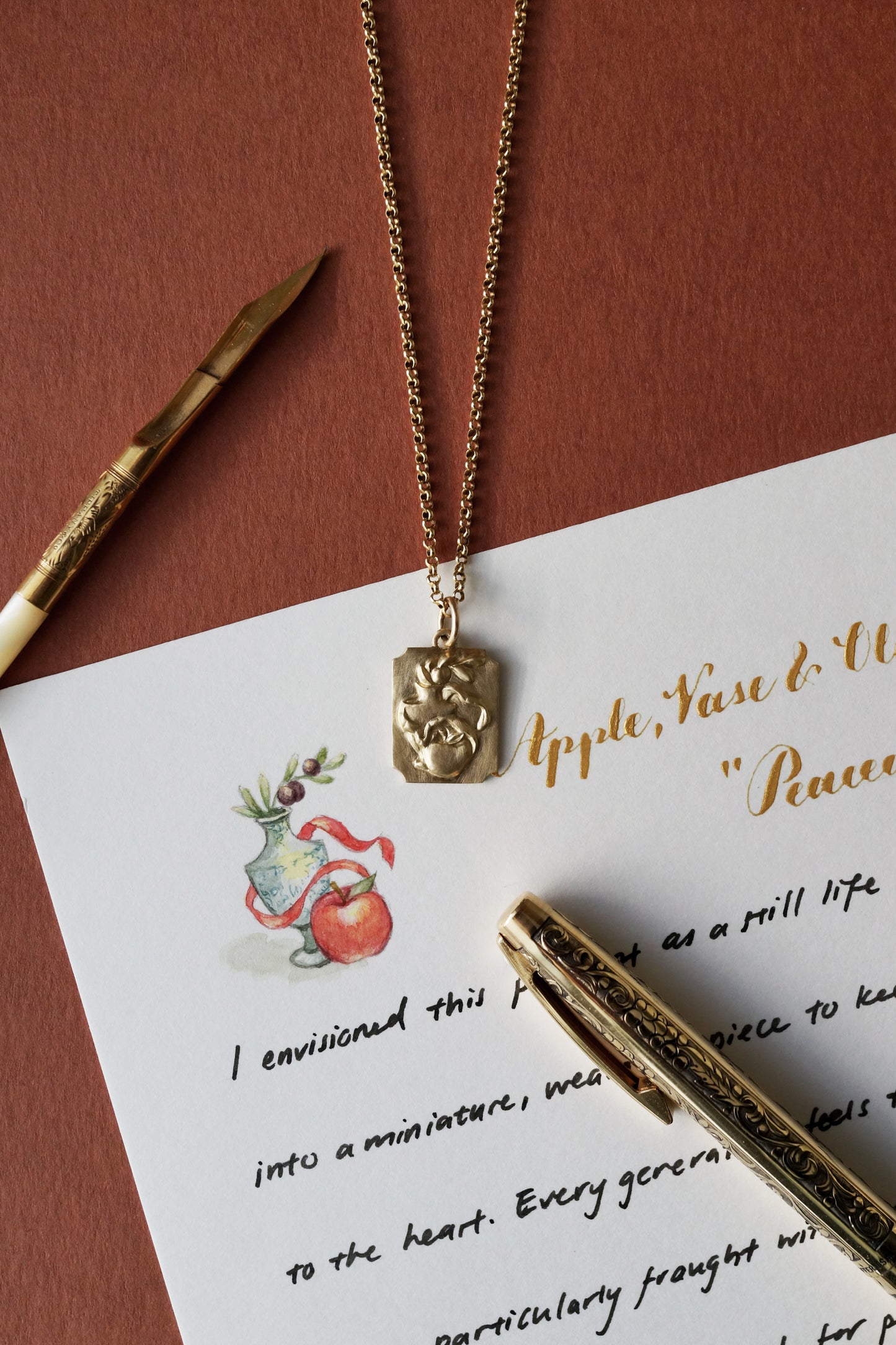 Relievo Necklace - Apple, Vase and Olive “Peaceable”