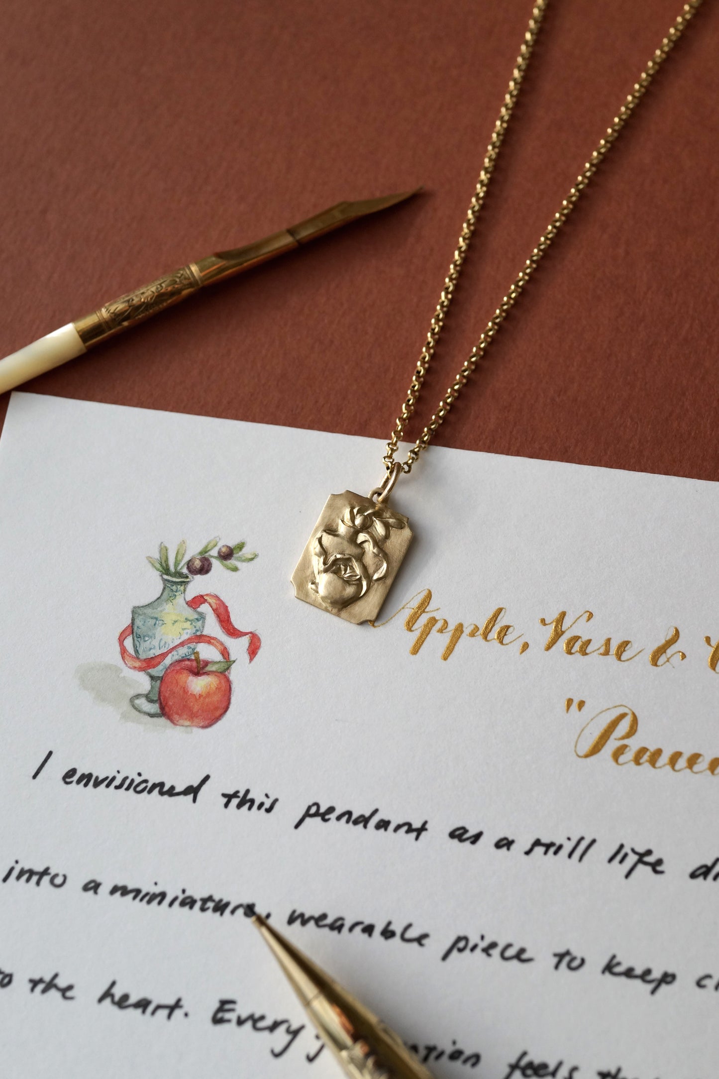 Relievo Necklace - Apple, Vase and Olive “Peaceable”