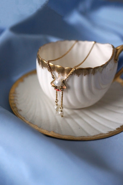 Art Nouveau Lavalier Negligée Necklace with Pearl and Enamel