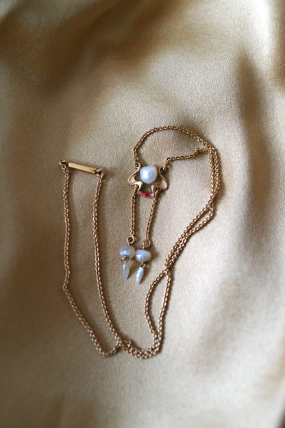 Art Nouveau Lavalier Negligée Necklace with Pearl and Enamel