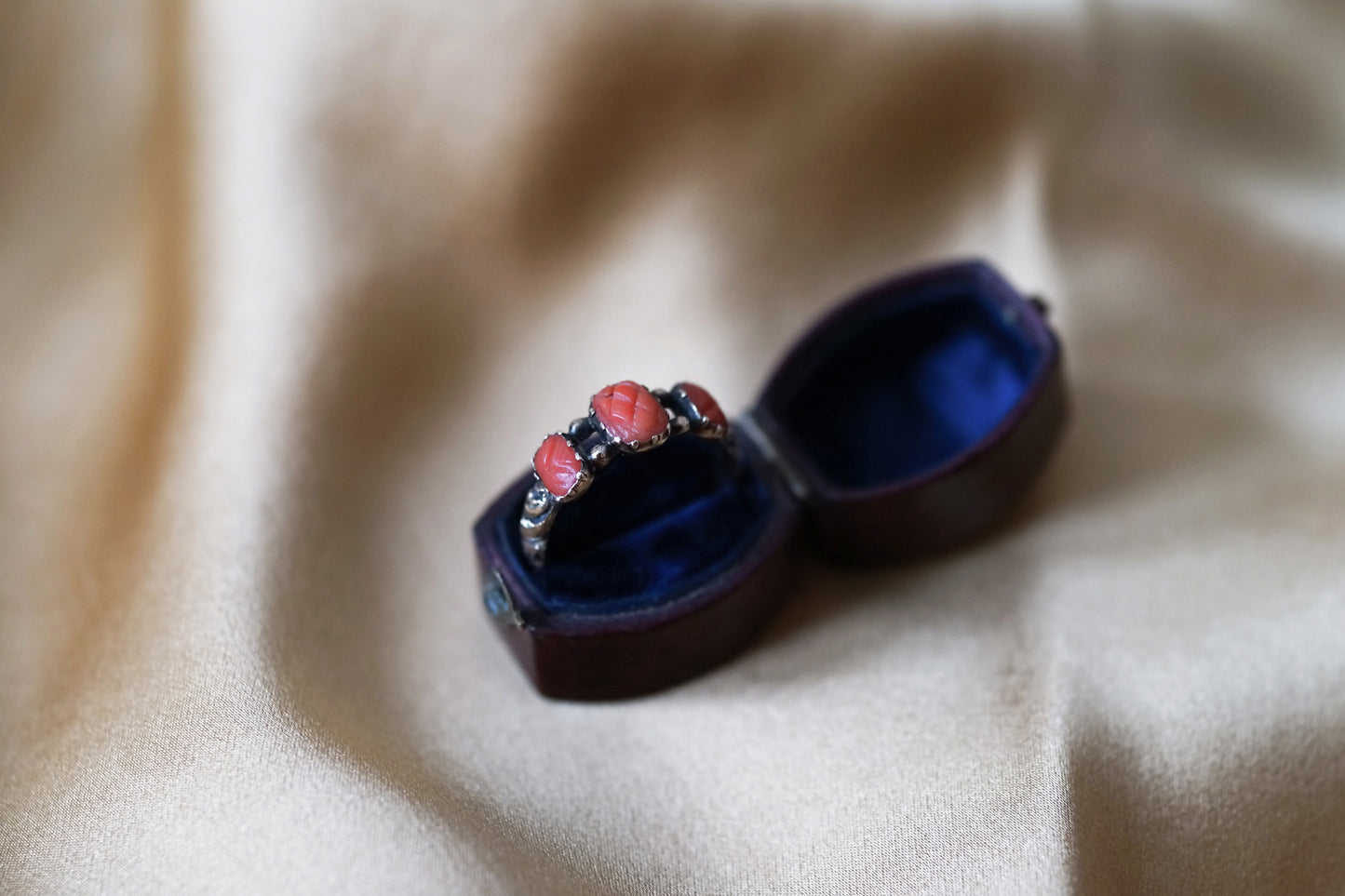 Georgian Carved Coral Pineapple Three-stone Ring