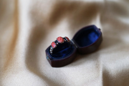 Georgian Carved Coral Pineapple Three-stone Ring