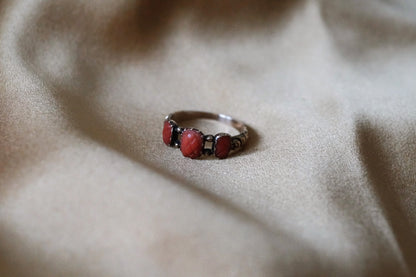 Georgian Carved Coral Pineapple Three-stone Ring