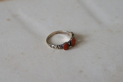 Georgian Carved Coral Pineapple Three-stone Ring