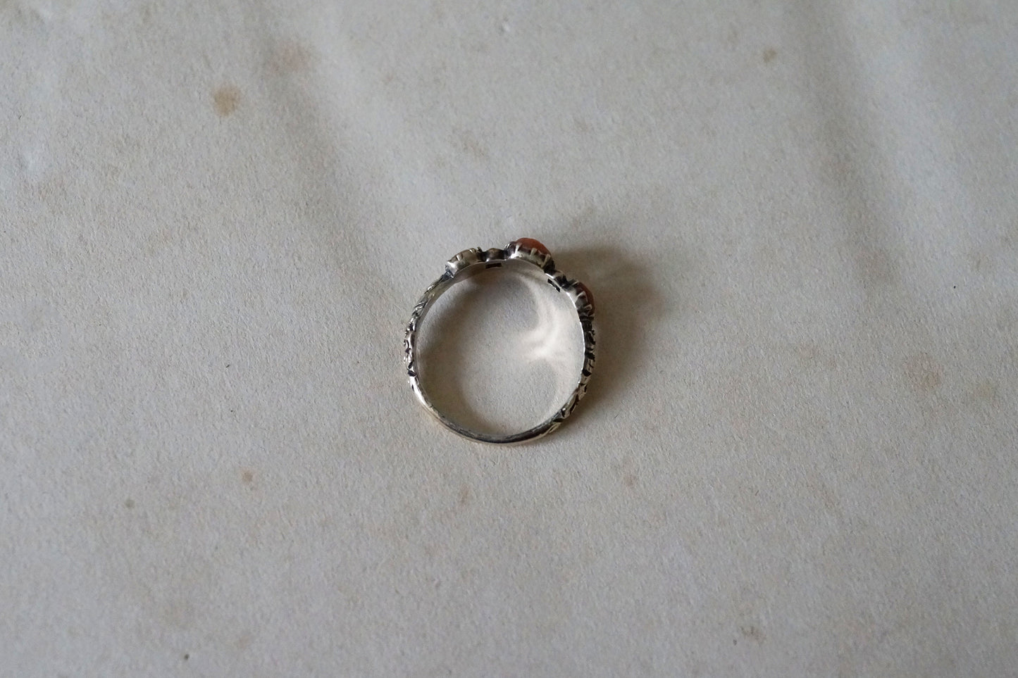 Georgian Carved Coral Pineapple Three-stone Ring
