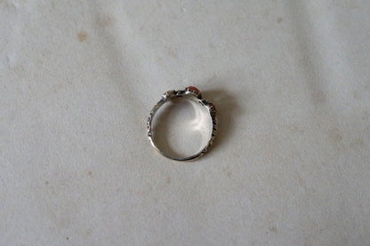 Georgian Carved Coral Pineapple Three-stone Ring