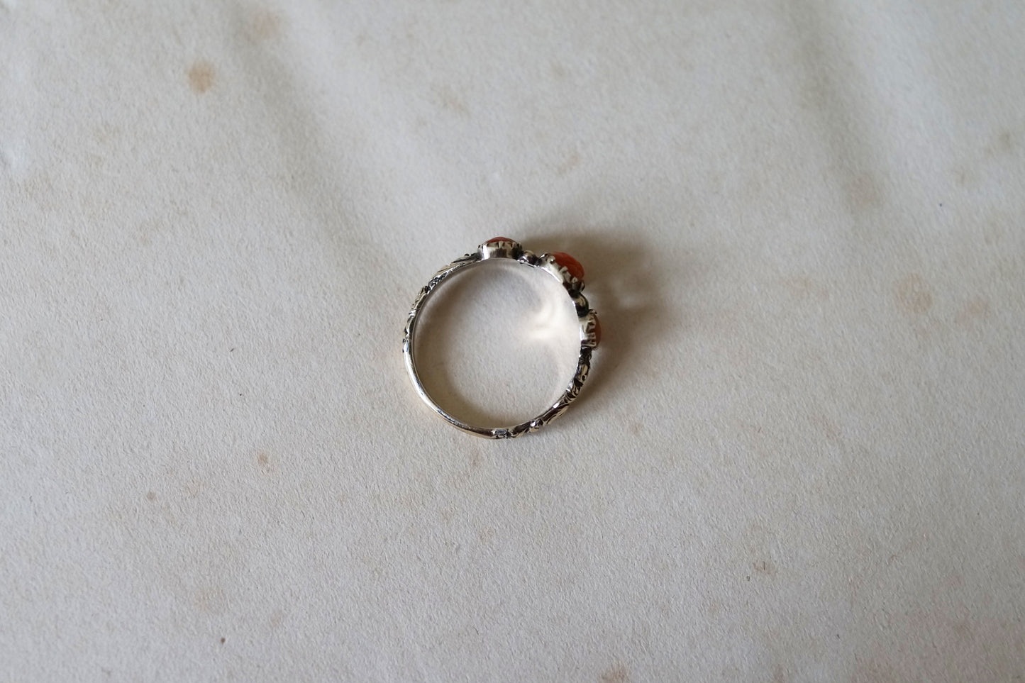 Georgian Carved Coral Pineapple Three-stone Ring