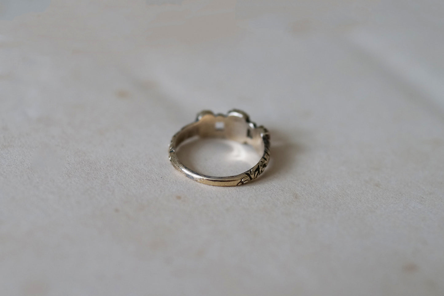 Georgian Carved Coral Pineapple Three-stone Ring