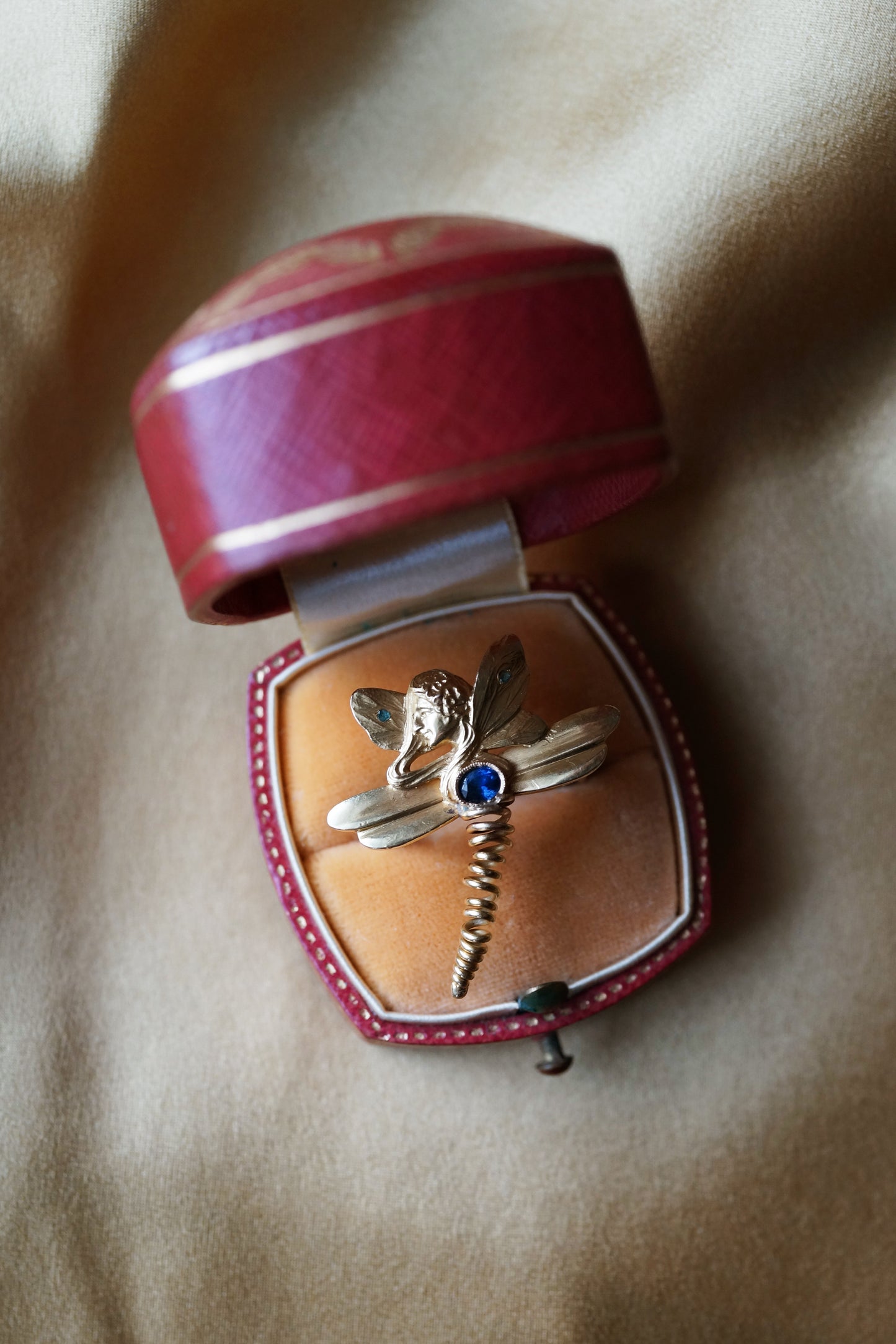 French Art Nouveau Lady Dragonfly Conversion Ring