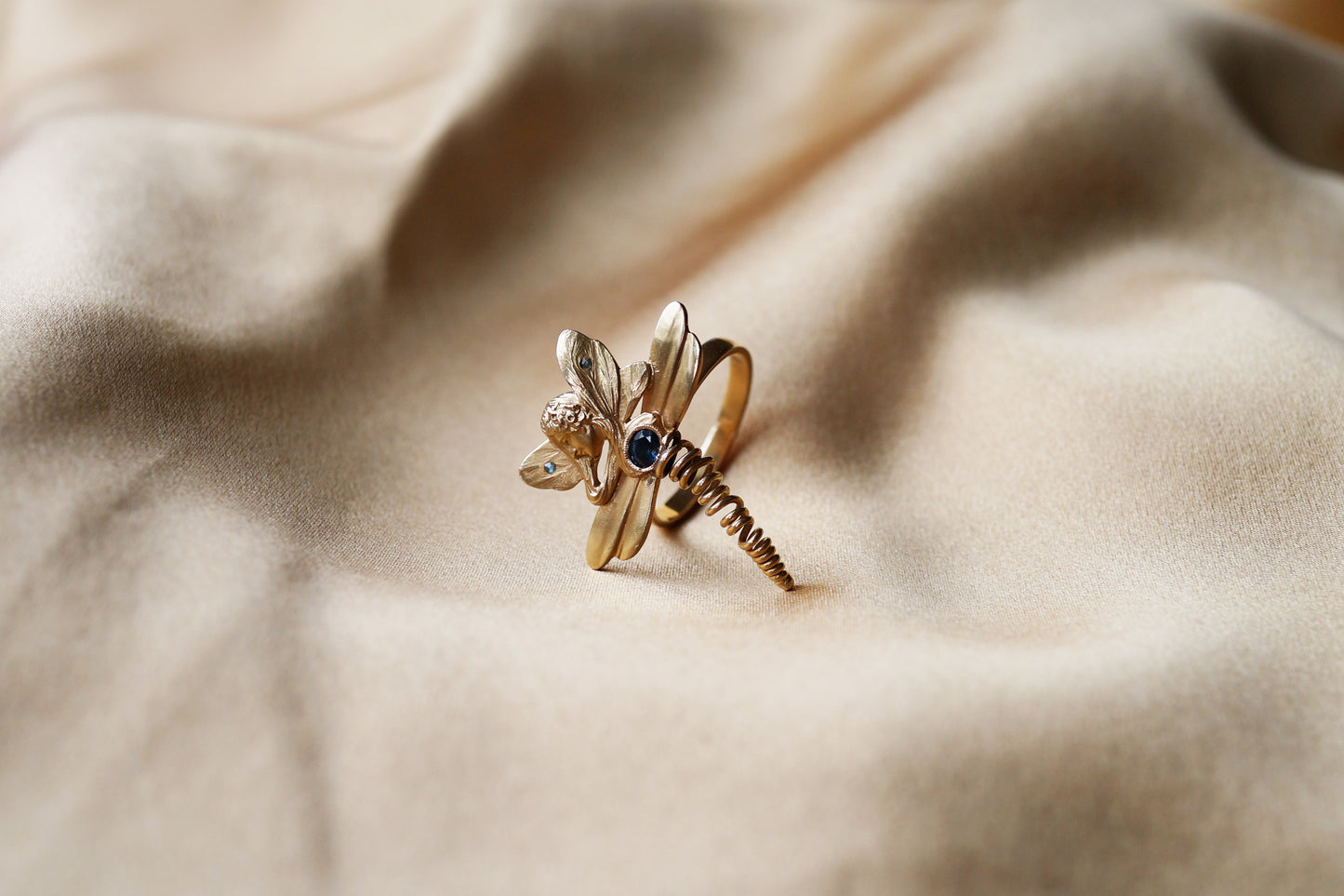 French Art Nouveau Lady Dragonfly Conversion Ring
