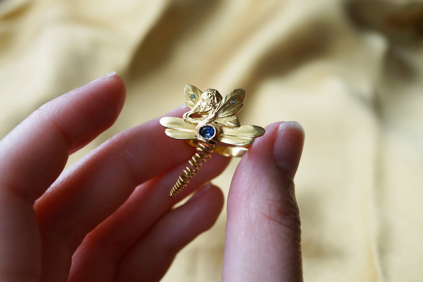 French Art Nouveau Lady Dragonfly Conversion Ring