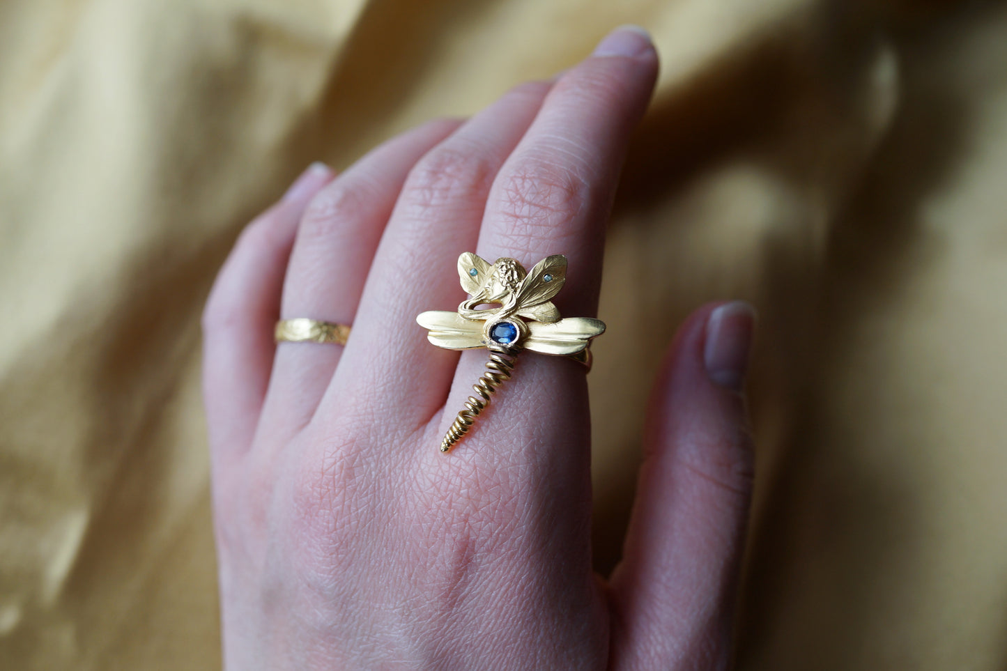 French Art Nouveau Lady Dragonfly Conversion Ring