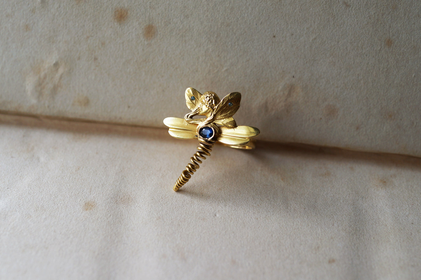 French Art Nouveau Lady Dragonfly Conversion Ring