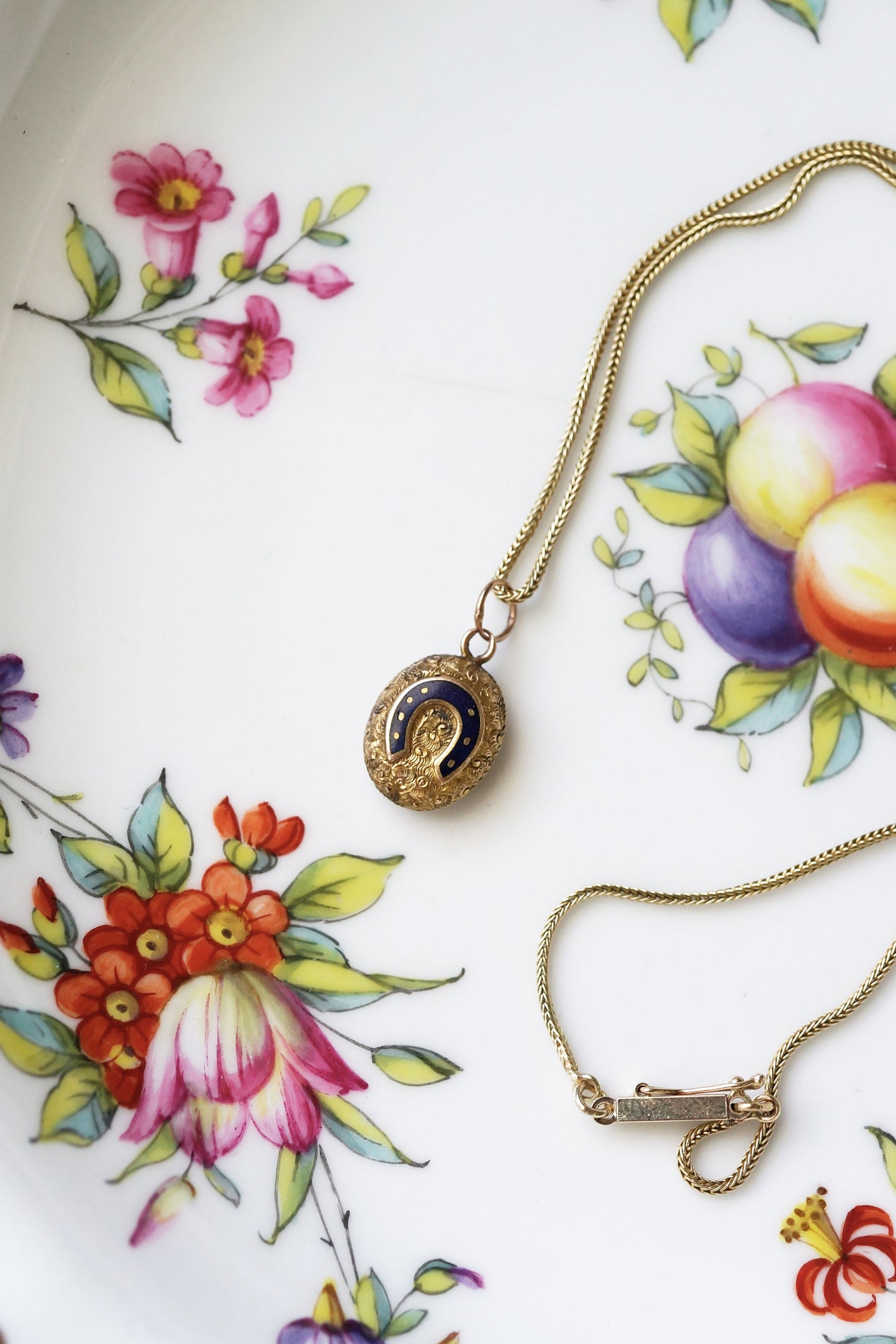 Victorian Tiny Horseshoe Locket with Blue Enamel