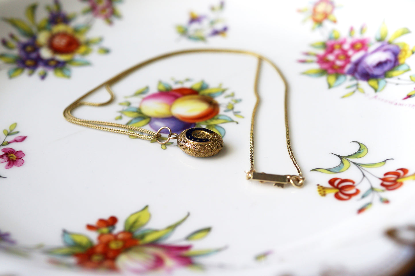 Victorian Tiny Horseshoe Locket with Blue Enamel