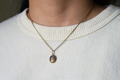 Victorian Tiny Horseshoe Locket with Blue Enamel