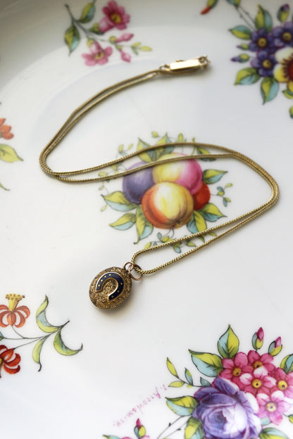 Victorian Tiny Horseshoe Locket with Blue Enamel
