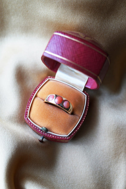 Victorian Flush Set Coral Three-stone Ring