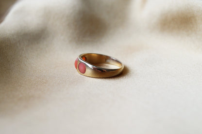 Victorian Flush Set Coral Three-stone Ring