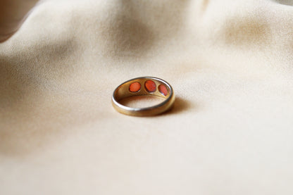 Victorian Flush Set Coral Three-stone Ring