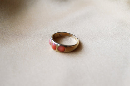 Victorian Flush Set Coral Three-stone Ring
