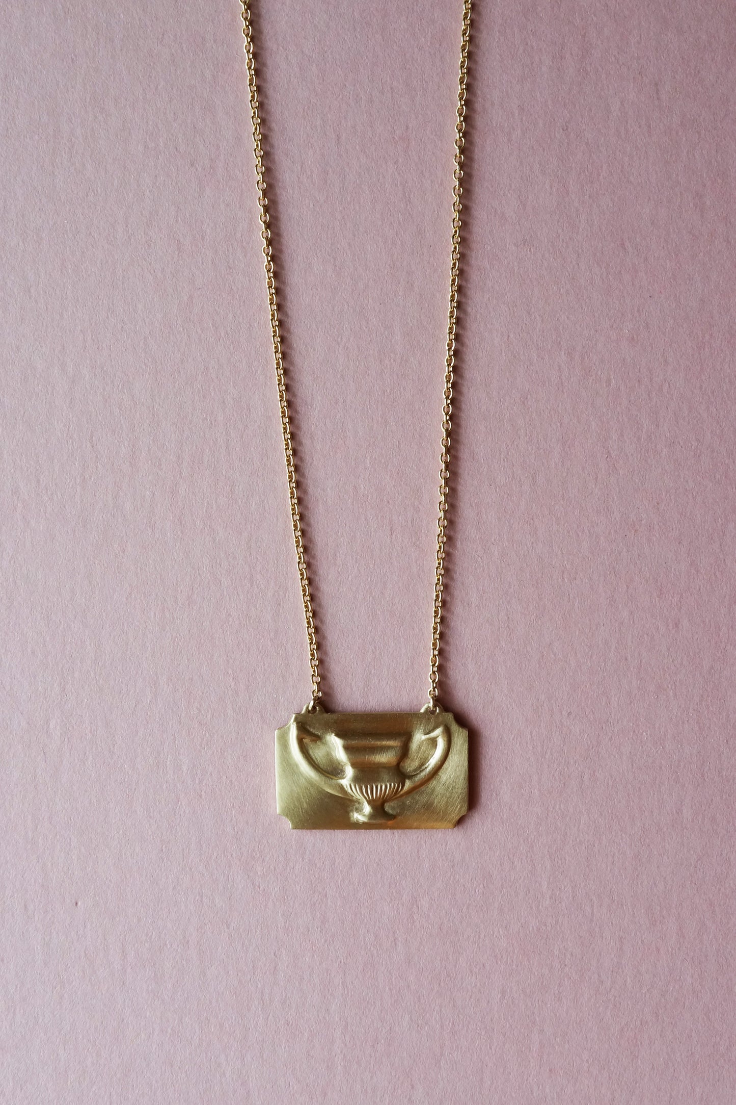 Handmade wax carved gold pendant antique vase necklace