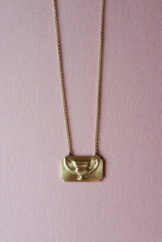 Handmade wax carved gold pendant antique vase necklace